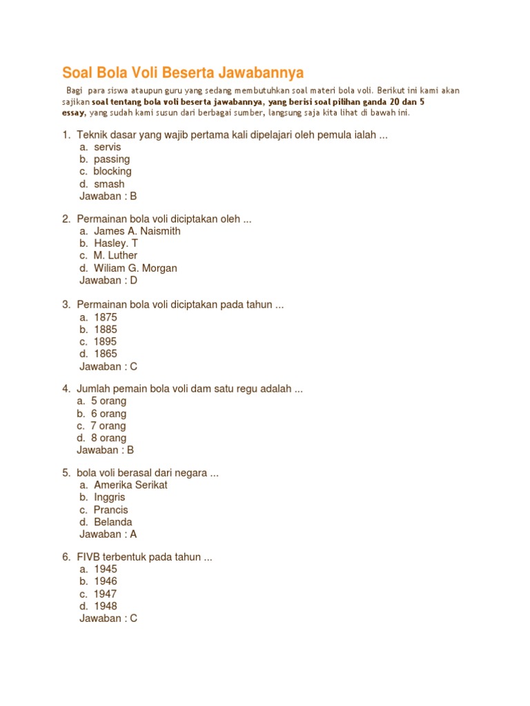 Soal Bola Voli Beserta Jawabannya Pdf