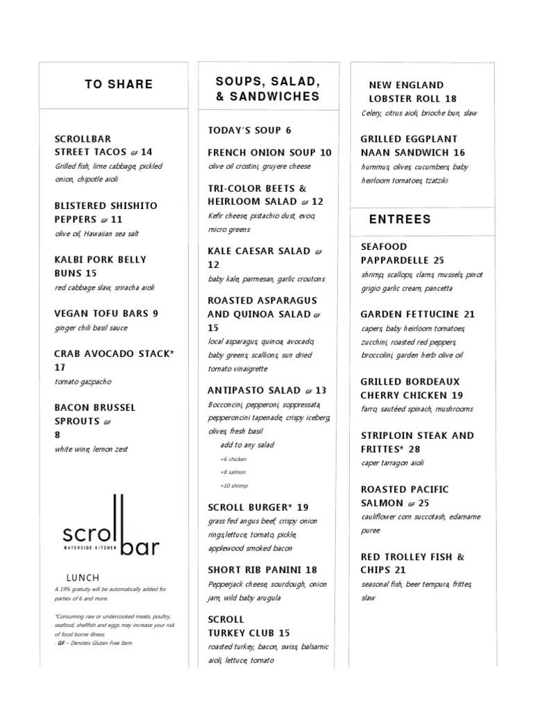 Scroll Bar Menu PDF Western Cuisine Regional & Ethnic Food