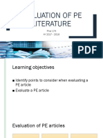 Evaluation of Pe Literature: Phar 174 AY 2017 - 2018