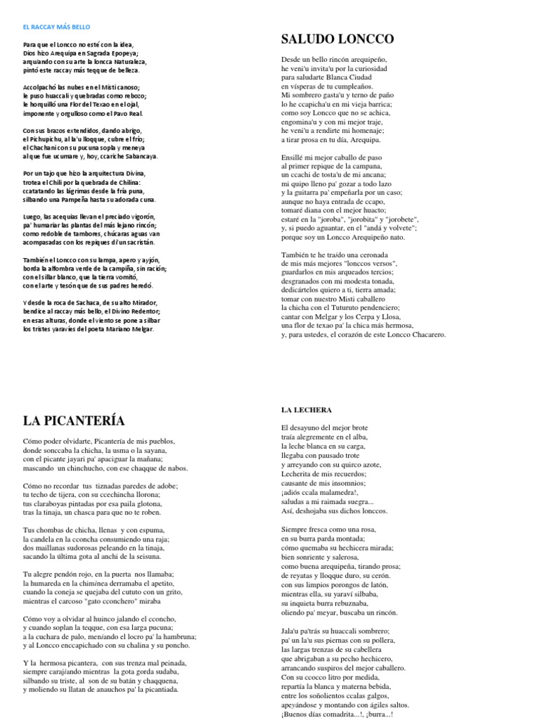 Poemas Lonccos de Arequipa | PDF | Perú | Amor