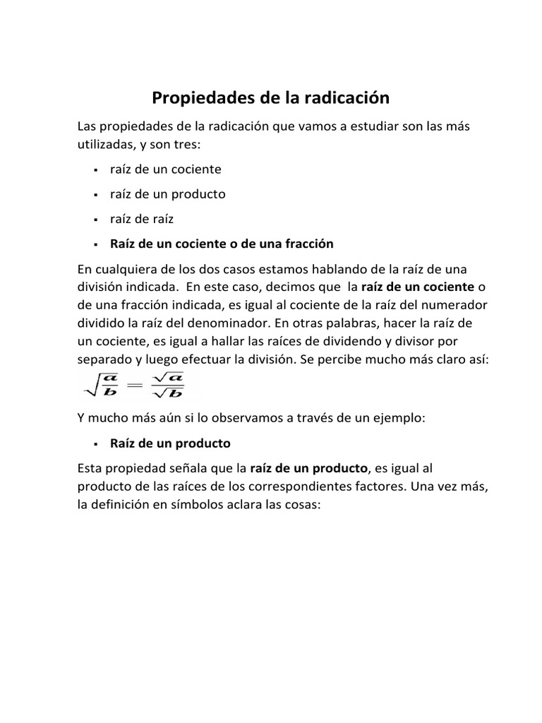 Propiedades De La Radicacion Pdf Exponenciación División