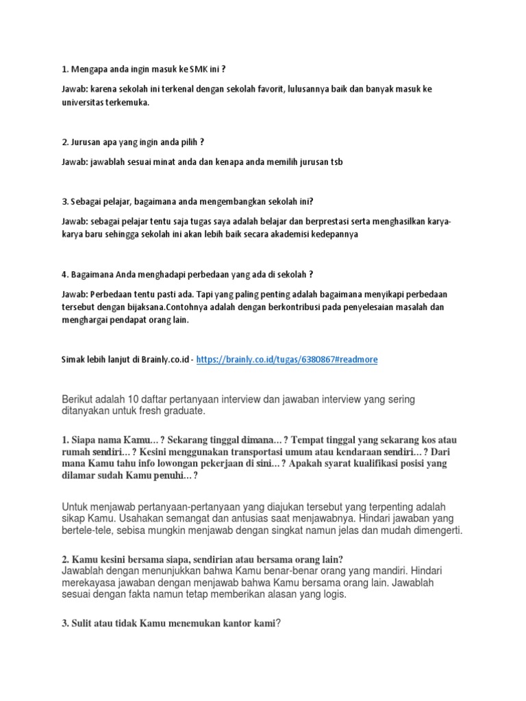 Contoh Soal Wawancara