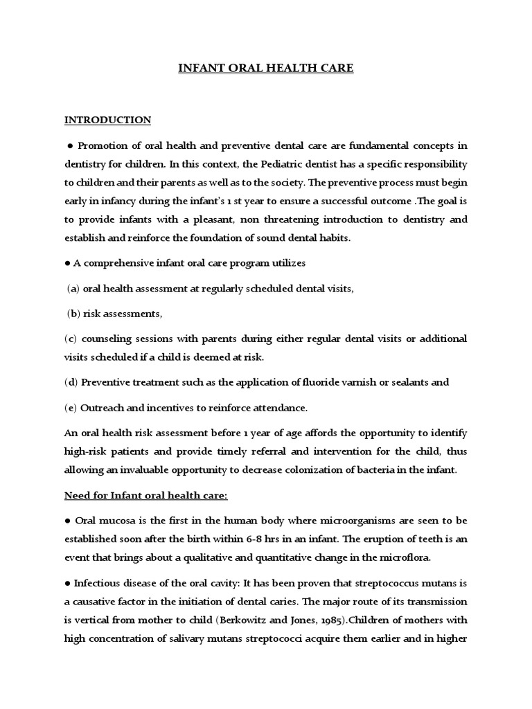 Infant Oral Health Care PDF Dentistry Health Care