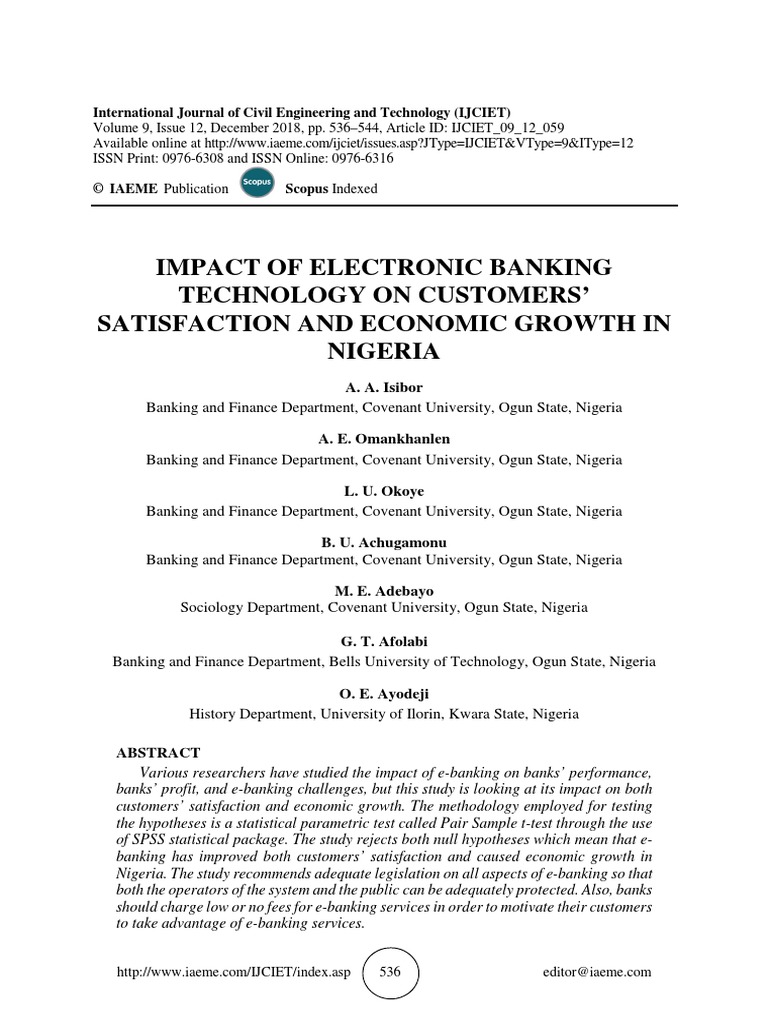 Impact of Electronic Banking Technology On Customers' Satisfaction and ...