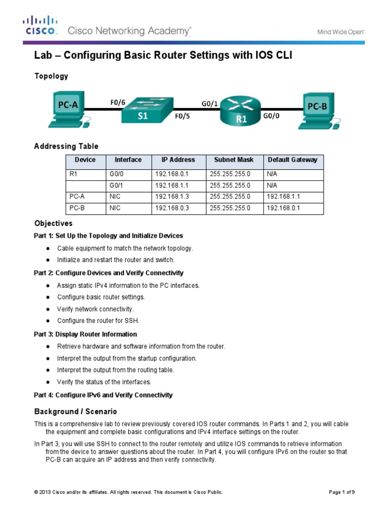 10-1 RSE-4.1.4.6 Lab - Configuring Basic Router Settings With IOS CLI ...