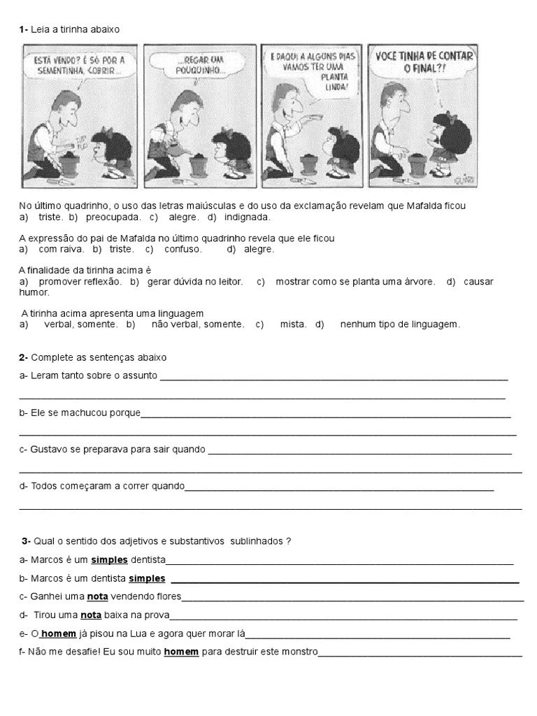 Leia A Tirinha e Depois Responda As Questões Abaixo | PDF | Humano | Contos