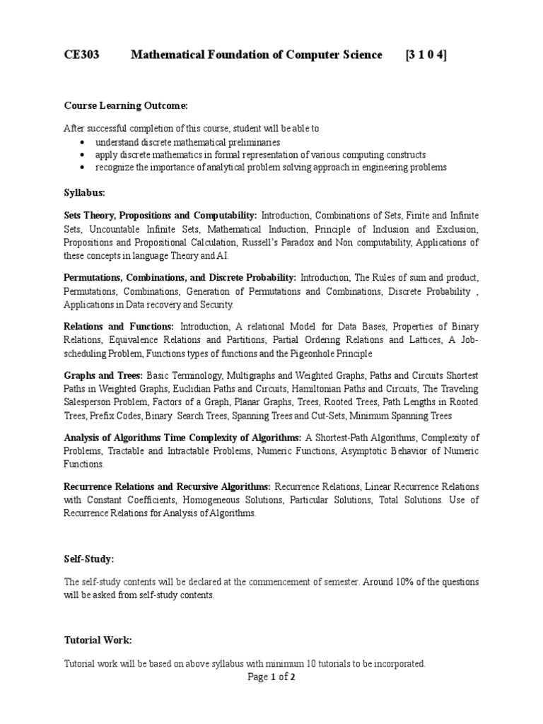 CE303 Mathematical Foundation of Computer Science (3 1 0 4) | PDF ...