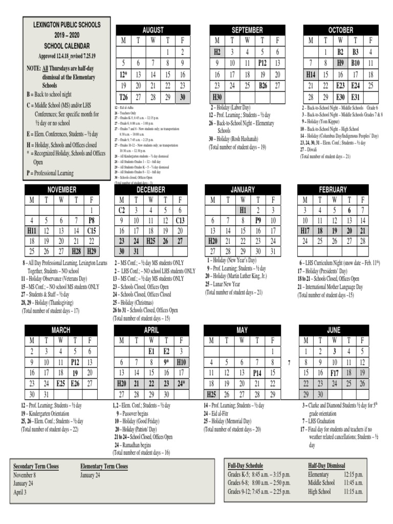 Lexington School Calendar Traditions Public Holiday