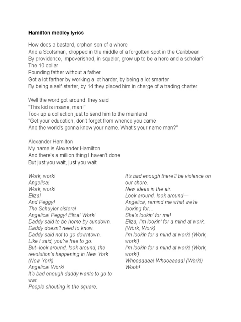 Hamilton Medley Lyrics