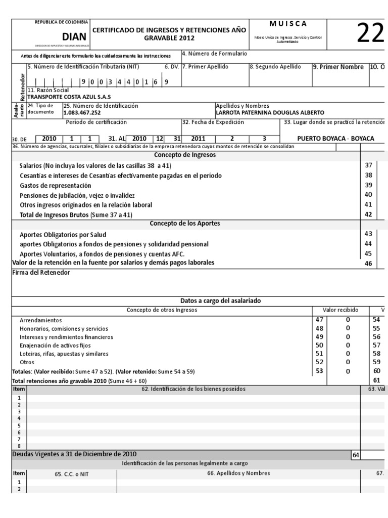 Formato Certificado Ingresos y Retenciones - Dian | PDF | Salario | Pensión