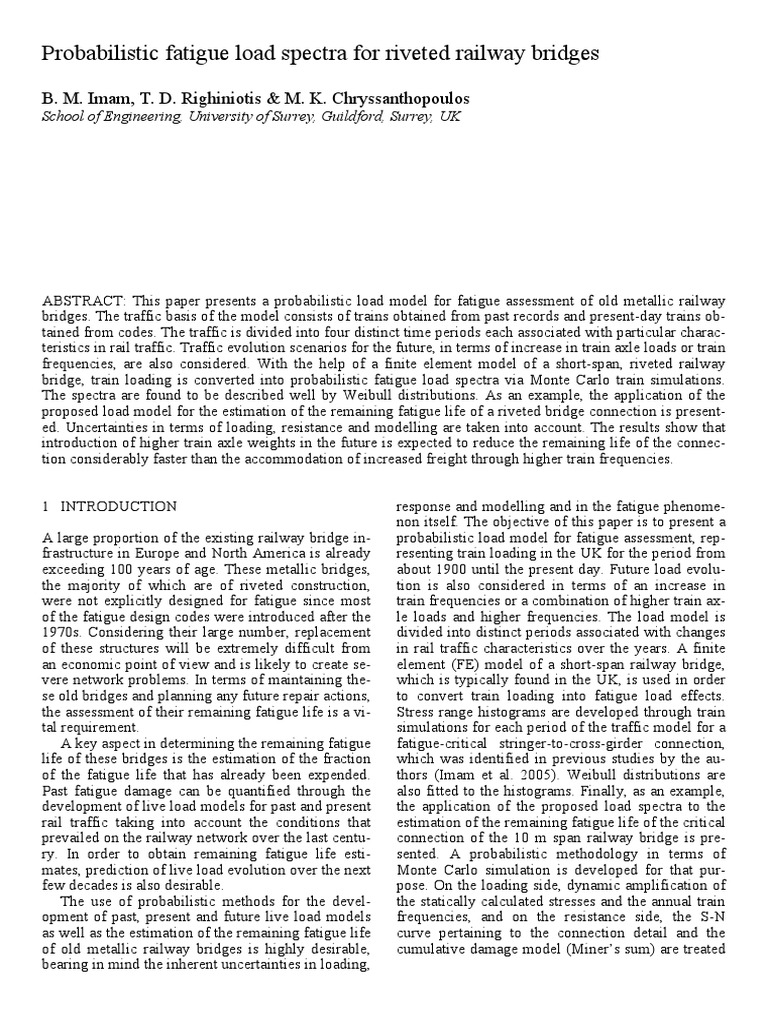 Imam Et Al Probabilistic Load Spectra Riveted Bridges | PDF | Train ...