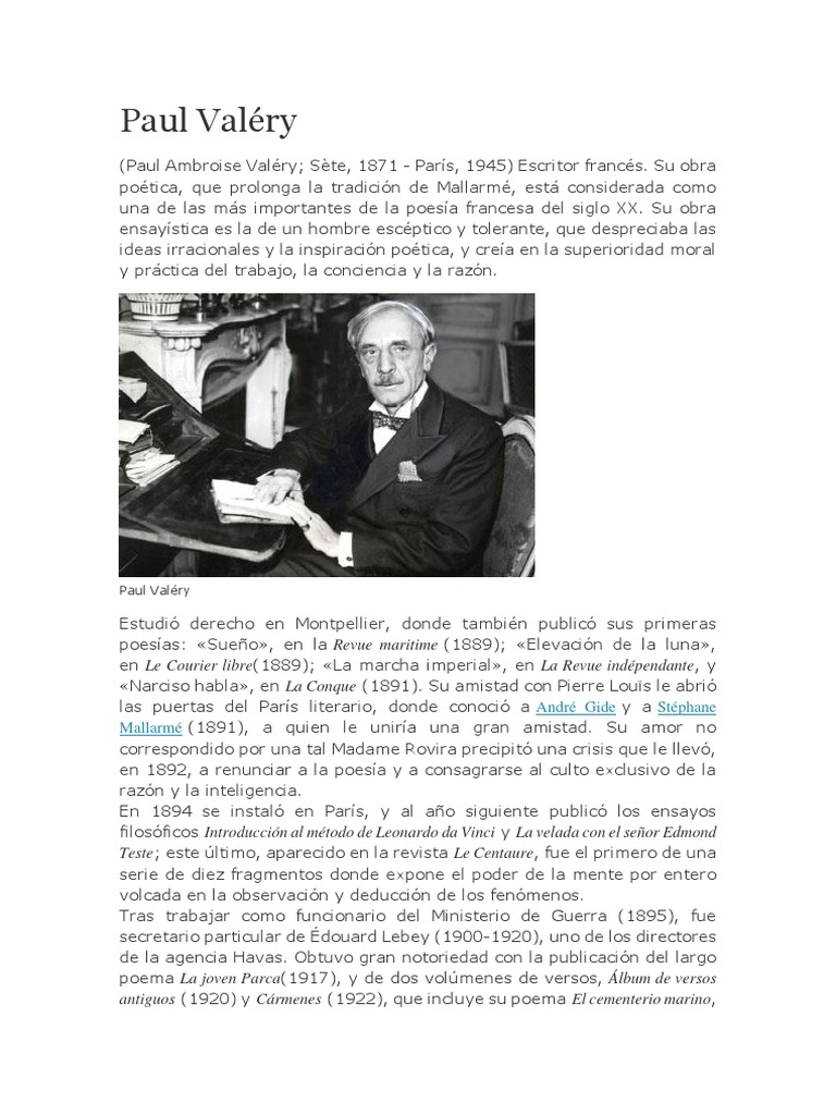 Biografía de Paul Valéry y su obra | PDF | Poesía