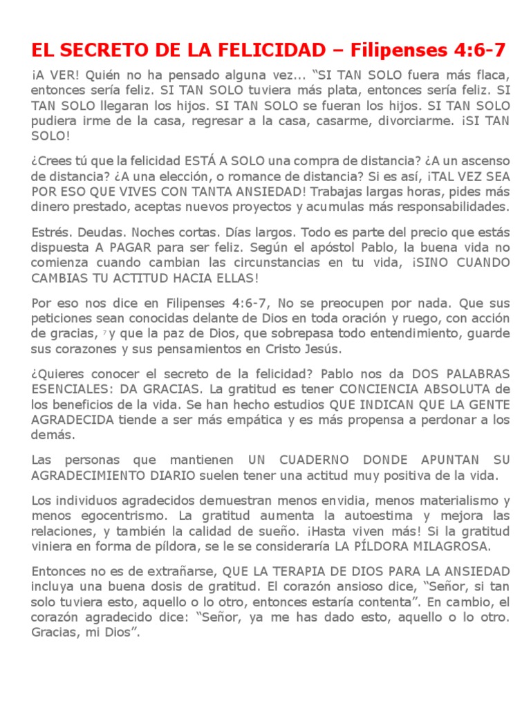 El Secreto de La Felicidad | PDF | Gratitud | Cristo (título)