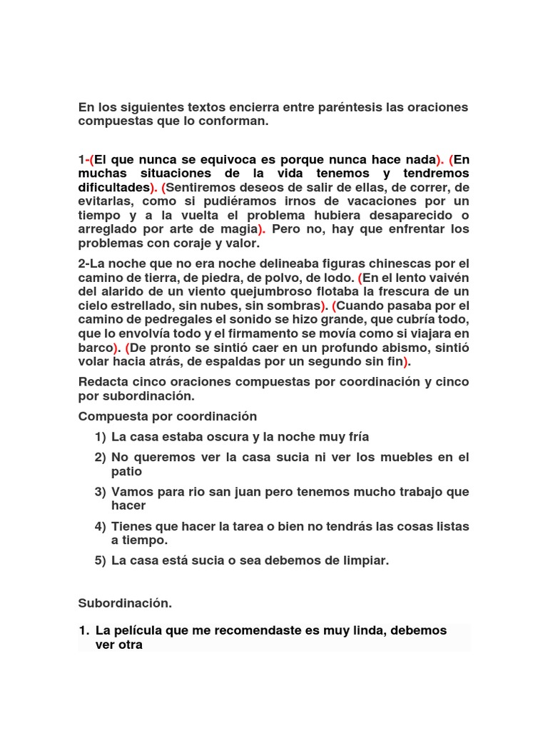 Análisis de Oraciones Compuestas y Coordinadas | PDF | Artes del ...