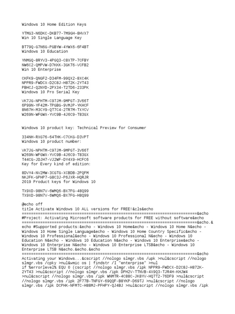 product keys.txt Windows 10 Microsoft Windows