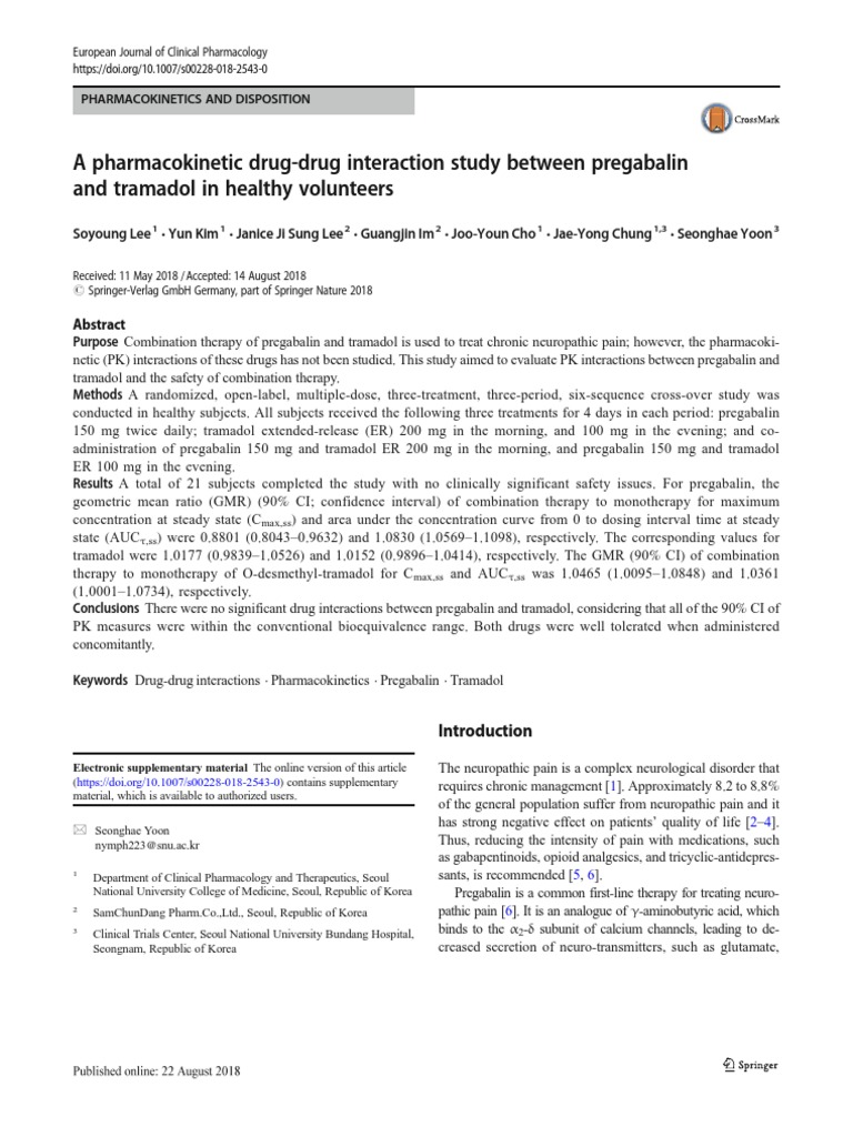 Tramadol Pregabalin Interaction | PDF | Pharmacokinetics | Analgesic