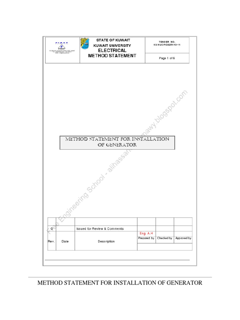 Generator Installation Method Statement | PDF | Elevator | Crane (Machine)