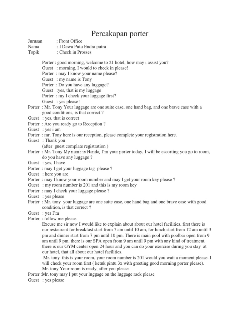Contoh Dialog Bahasa Inggris Guest Handling - Lisa Peters