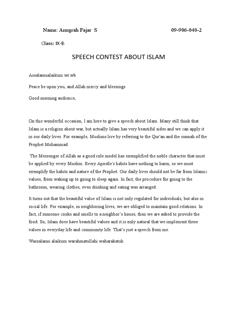 Speech Contest Pdf Abrahamic Religions Islamic Branches