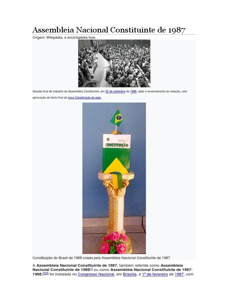 Assembléia Nacional Constituinte. | PDF | Brasil | Política (geral)