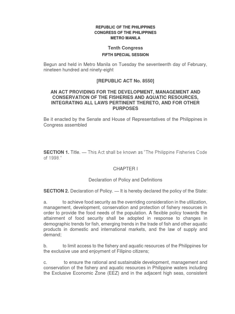 Republic of The Philippines Ra 8550 | PDF | Coral | Coral Reef