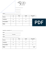 Speaking and writing evaluation template