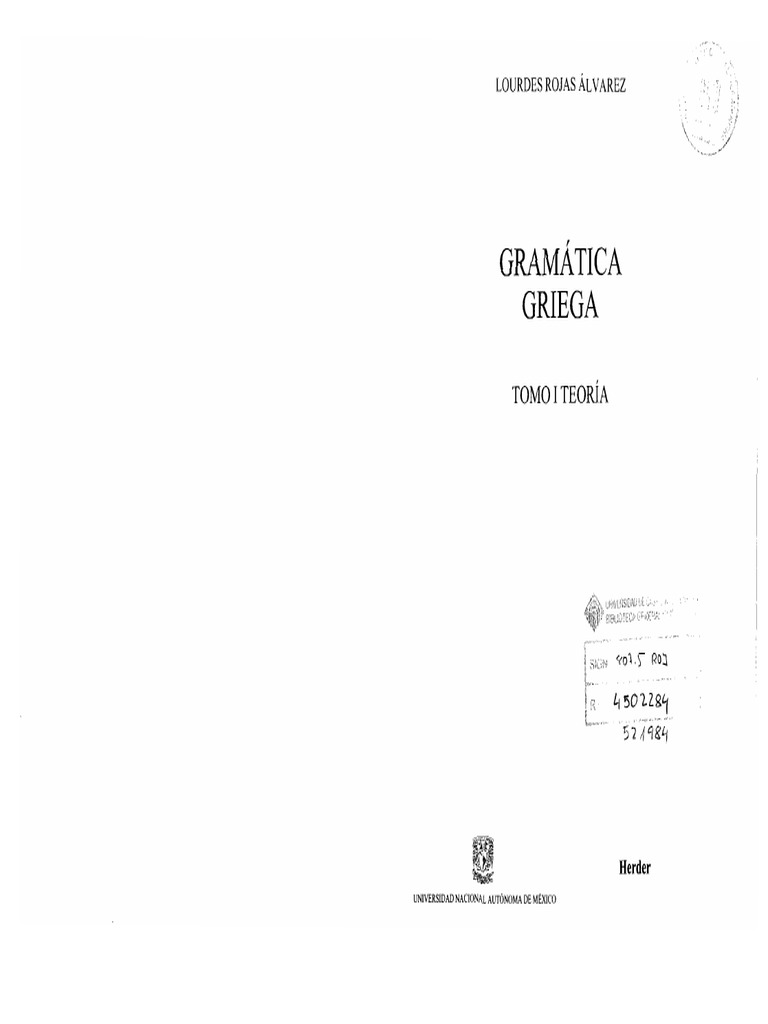 Lourdes Rojas Alvarez Tomo I 2004 Gramatica Griega I Teoria Pdf