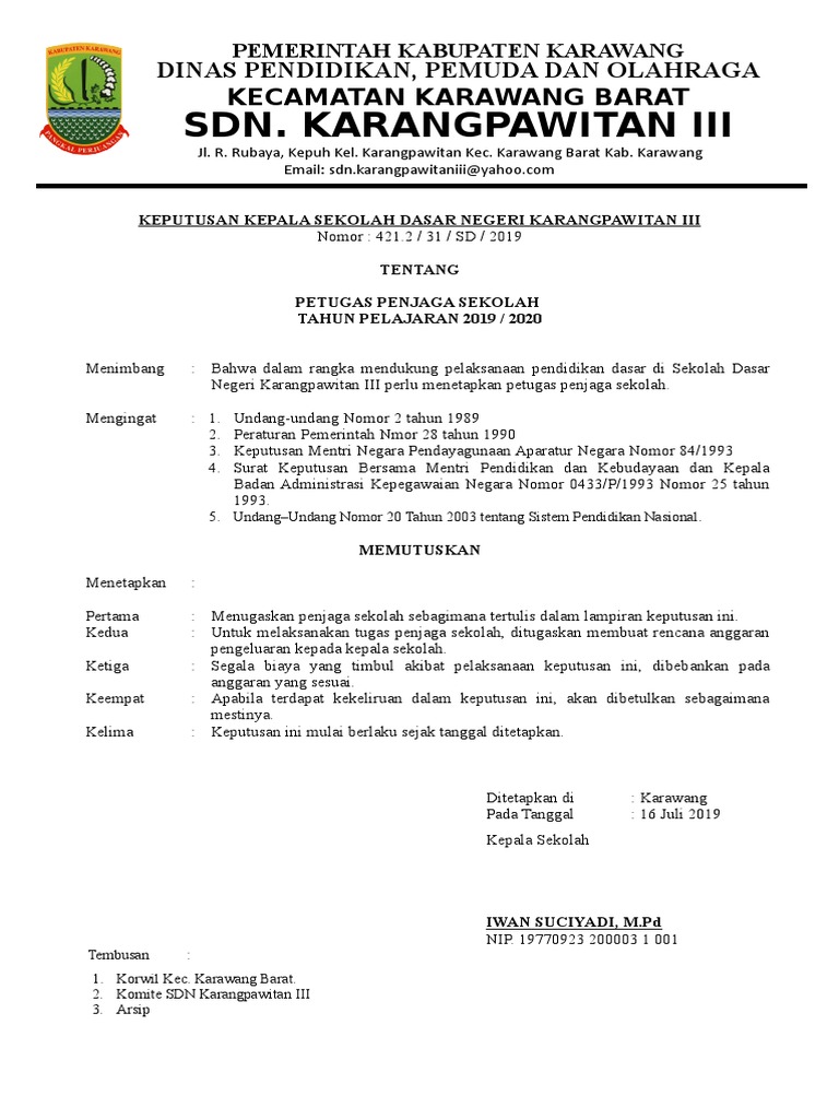 Sk Tugas Penjaga Sekolah 2019 2020