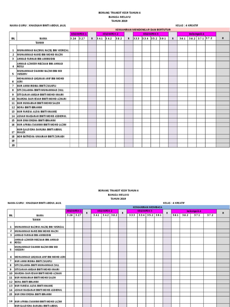 Rekod Tansit Bahasa Melayu Tingkatan 3