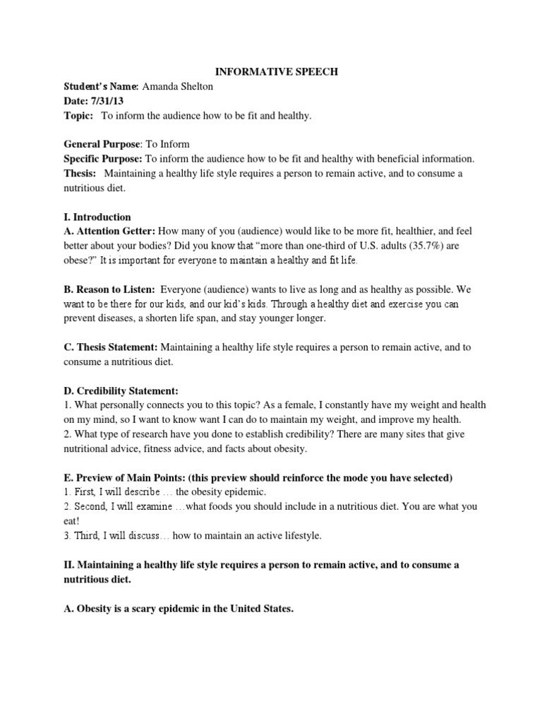 Informative Speech 1 Pdf Nutrition Diet Nutrition