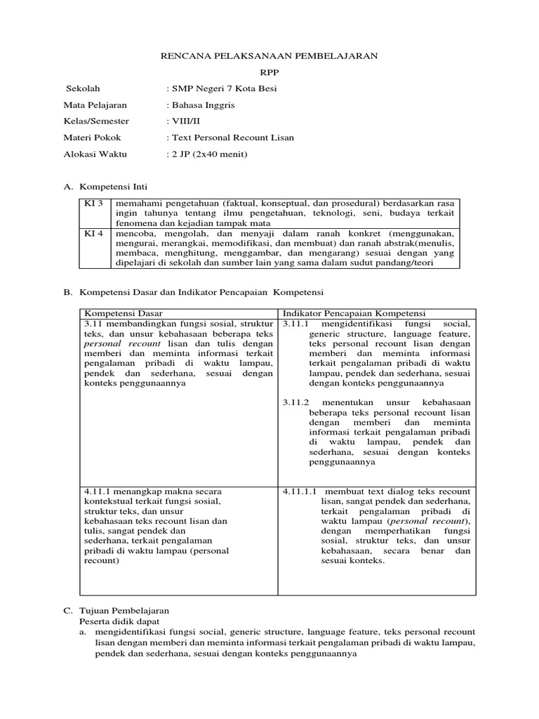 Lok2 2 Rpp Kd 3 11 4 11 B Inggris Kelas Viii Ahmad Rajib
