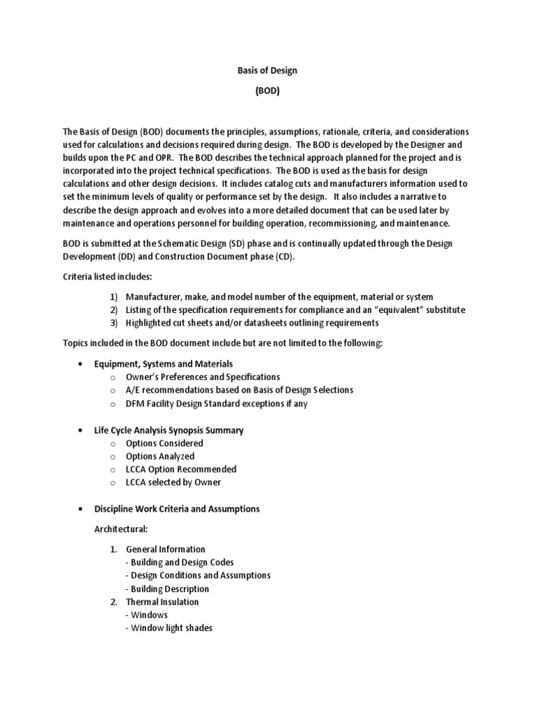 Basis of Design Document Outlines Technical Approach and Criteria for ...