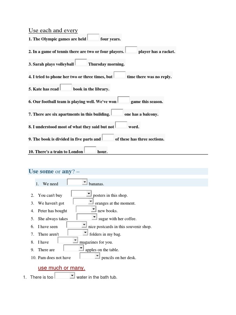 Grammar Exercises: Quantifiers and Usage | PDF | Language Arts ...