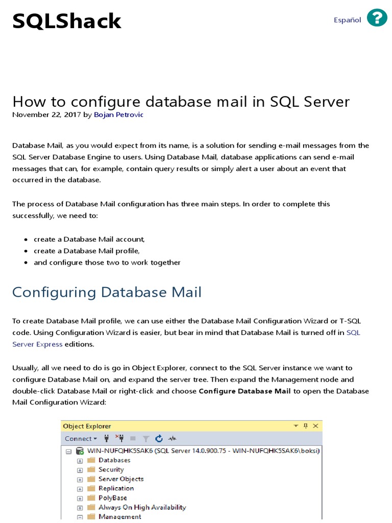 Configuring Database Mail in SQL Server | PDF | Gmail | Microsoft Sql ...