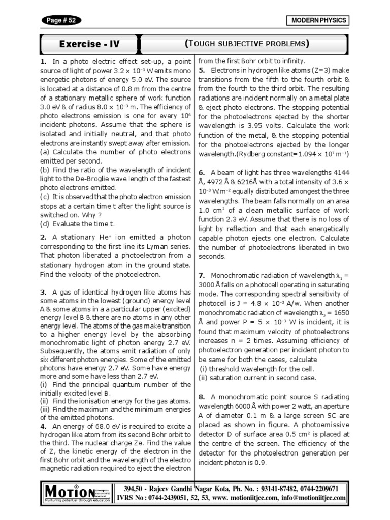 IIT JEE Advanced Physics Problems | PDF | Photoelectric Effect | Electron