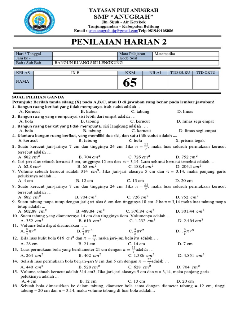 Ulangan Harian Bangun Ruang