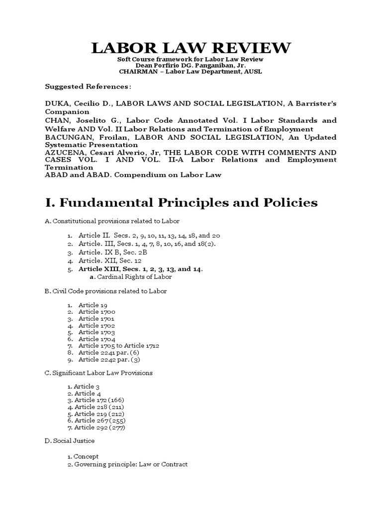 A Comprehensive Review of Philippine Labor Law Principles, Standards