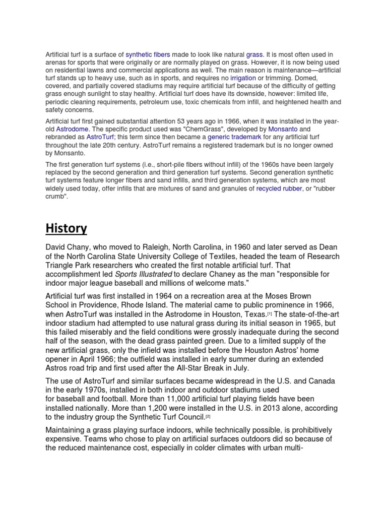 History Synthetic Fibers Grass PDF Materials Sports