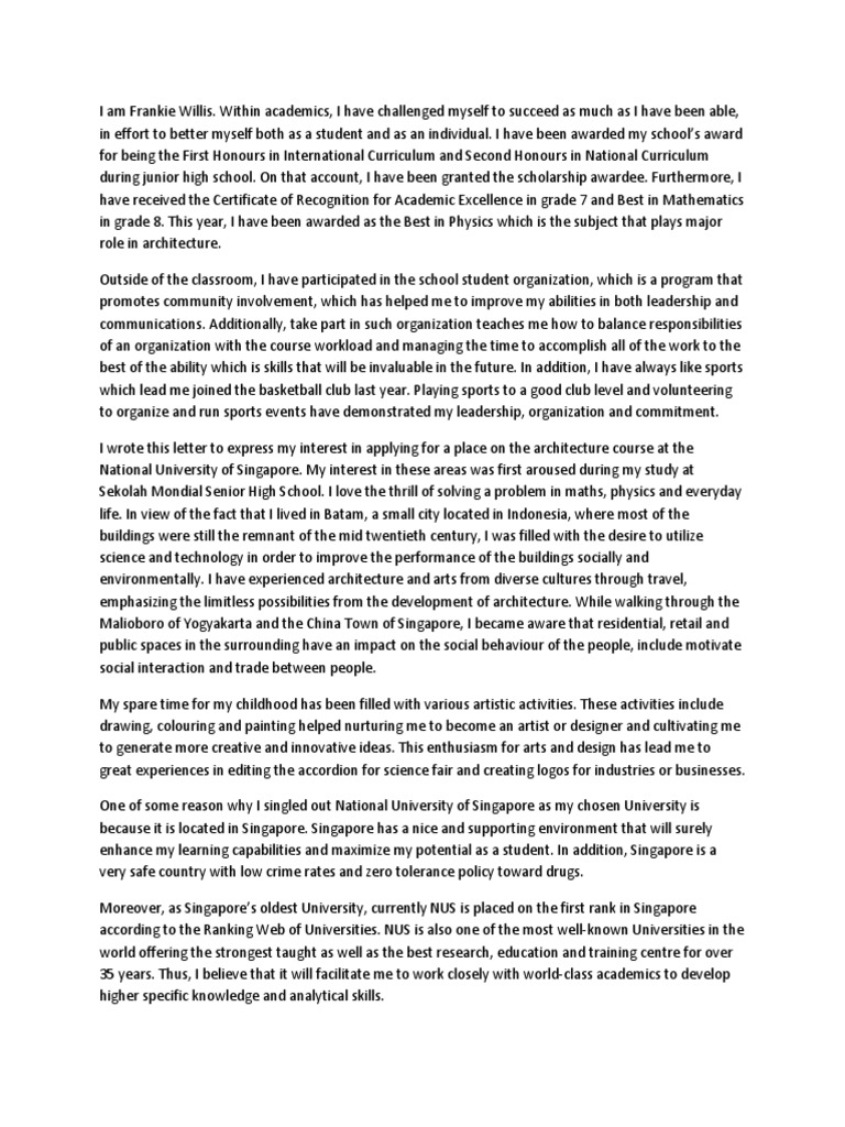 Does Nus Need Personal Statement