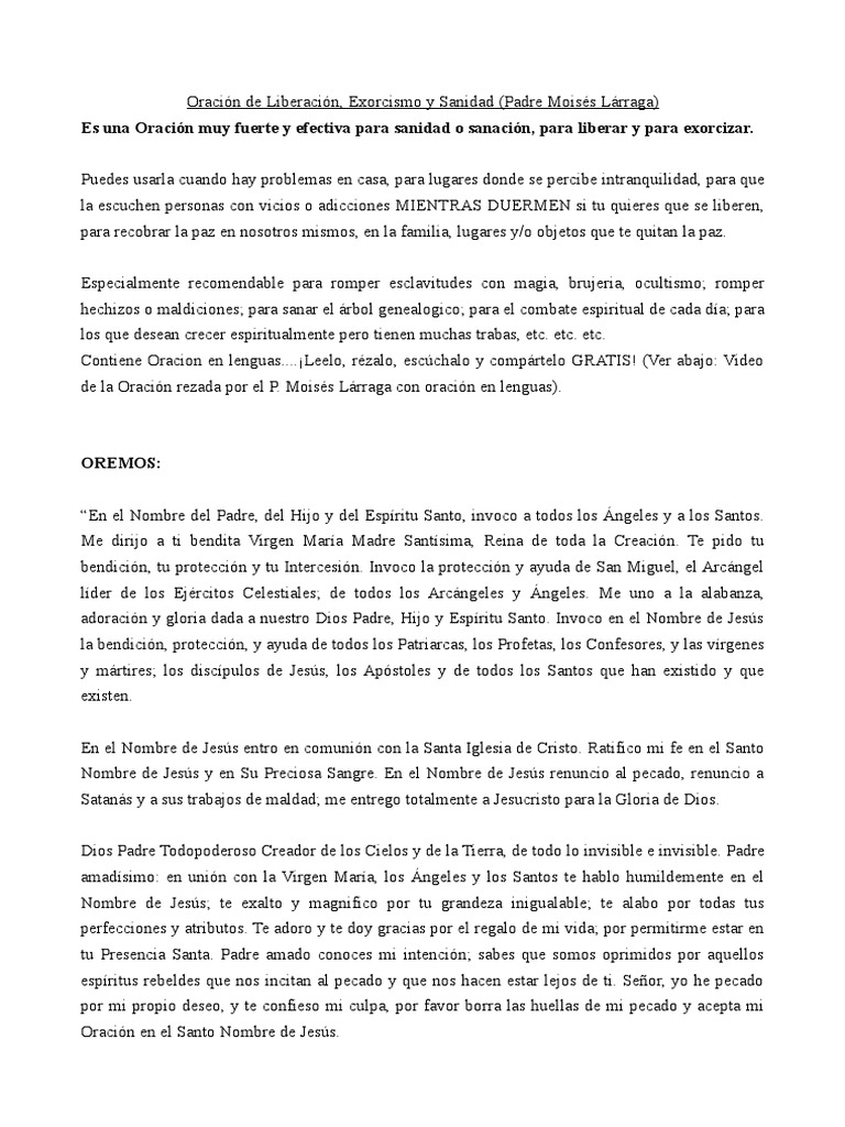 Oración de liberación, sanidad y exorcismo | PDF | Oración | Cristo ...