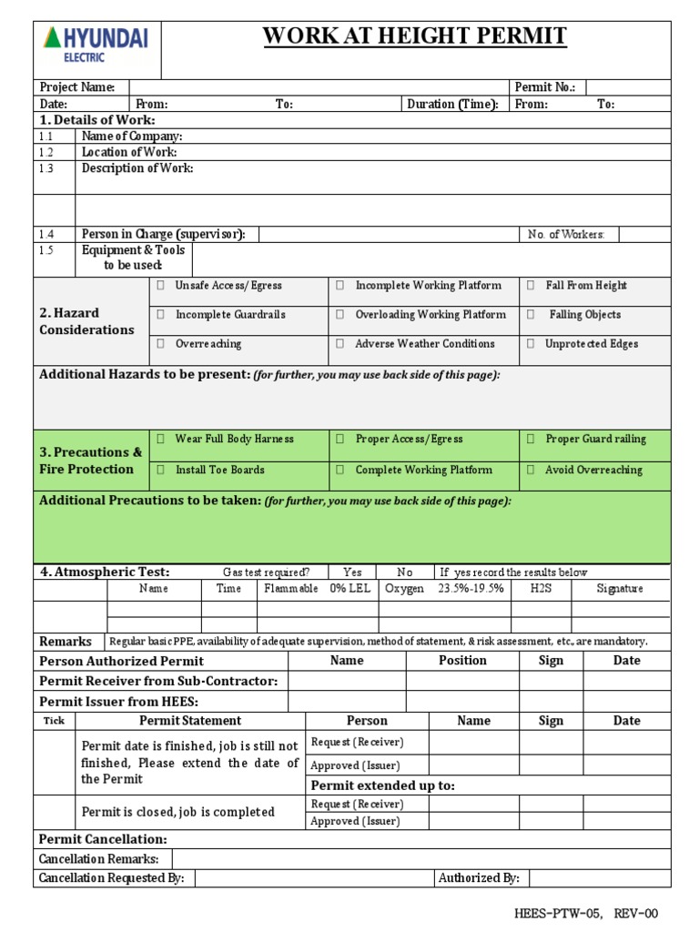 05 Work at Height Permit PDF Occupational Safety And Health