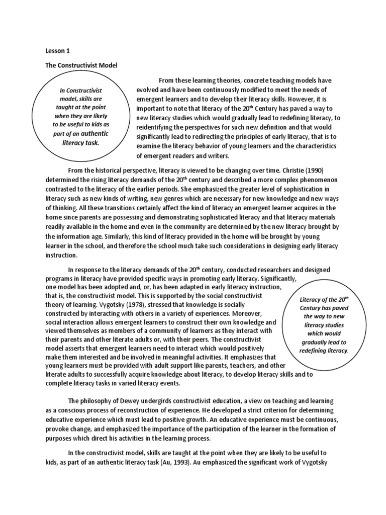 Constructivist Model for Early Literacy | PDF | Constructivism ...