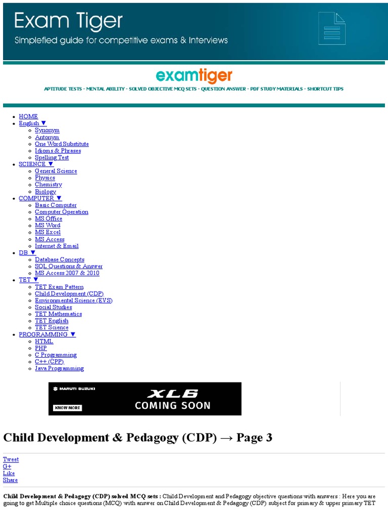 CDP MCQs - Child Development & Pedagogy (CDP) MCQ Questions With Answer ...
