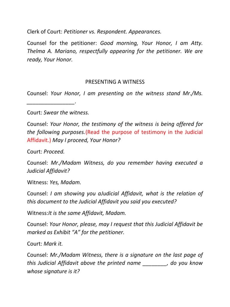 Judicial Affidavit Direct Testimony Script | PDF | Law