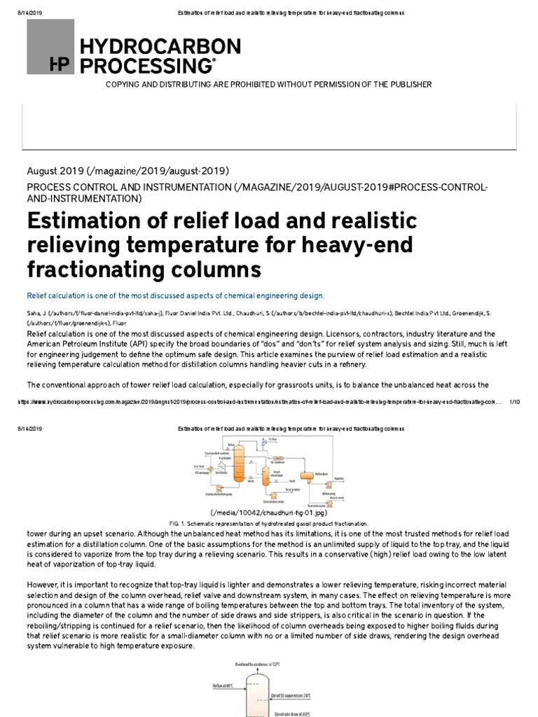 Relief Load Estimation for Distillation Columns | PDF | Chemical ...