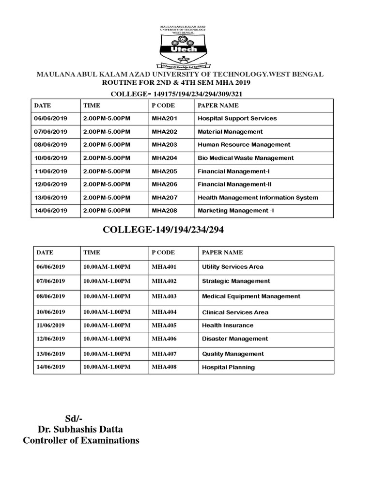 MHA 2nd & 4th Sem Exam Routine 2019 | PDF | Business | Self-Improvement