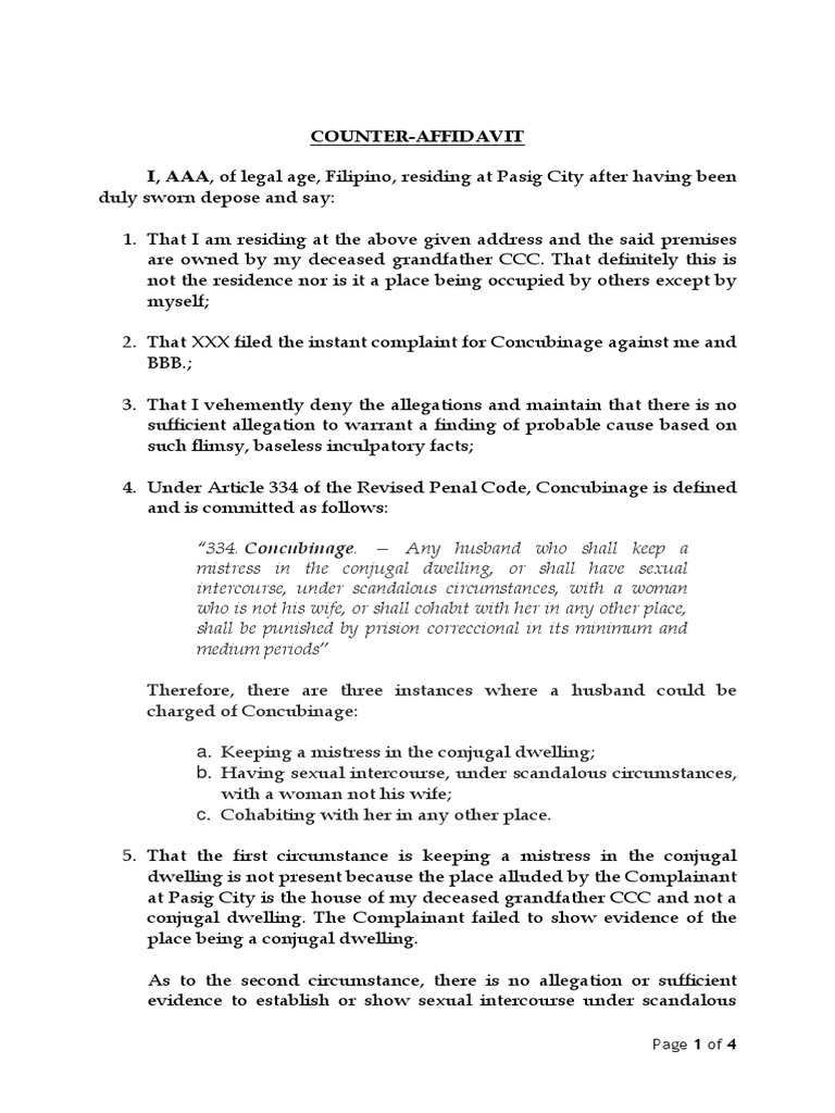 Counter-Affidavit in Concubinage Case | PDF | Lawsuit | Complaint