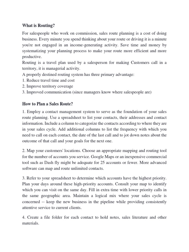 Creating an Efficient Sales Route Through Strategic Planning and ...