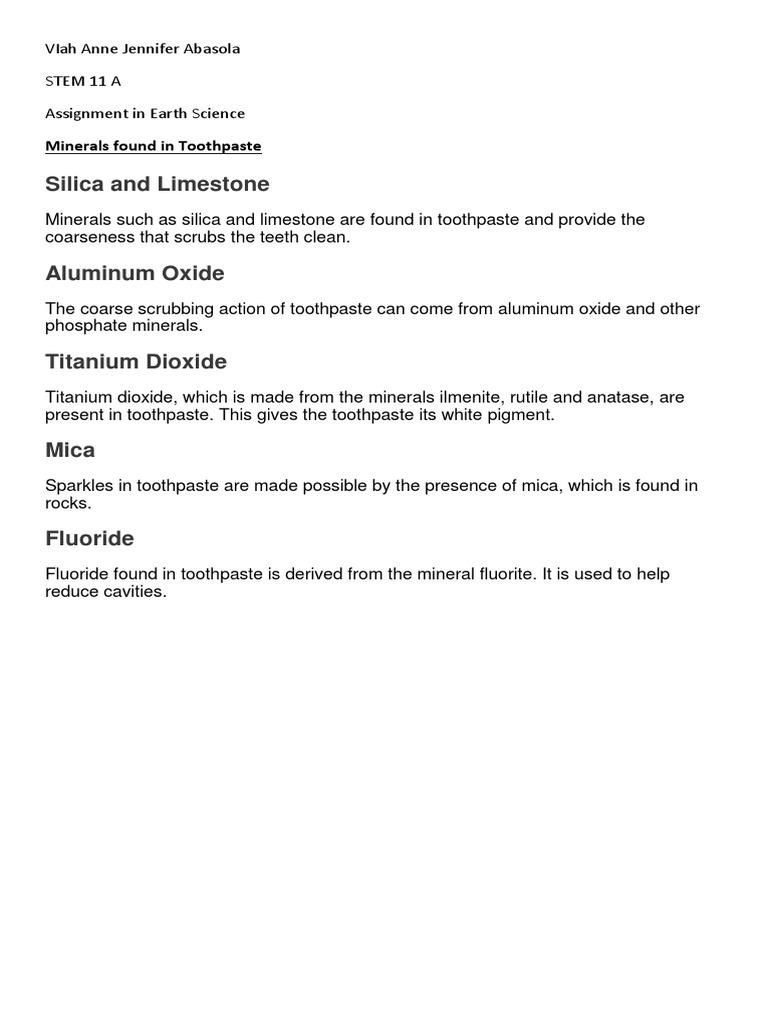 Silica and Limestone Minerals Found in Toothpaste PDF Omega 3