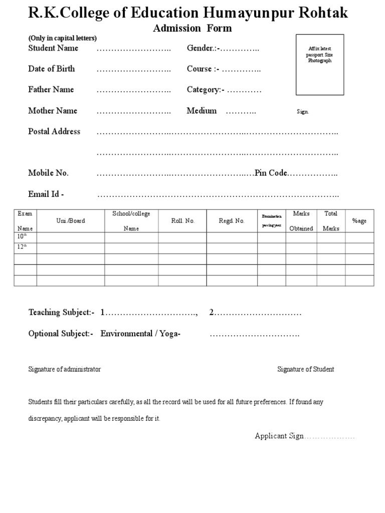Admission Form: (Only in Capital Letters) | Download Free PDF | Learning